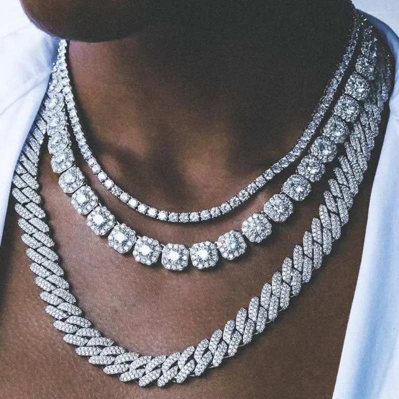 Chains Men Women Luxury Prong Cuban Link Chain Necklace Bling Iced Out Crystal Zircon Cluster Tennis Necklaces Hip Hop Jewelry