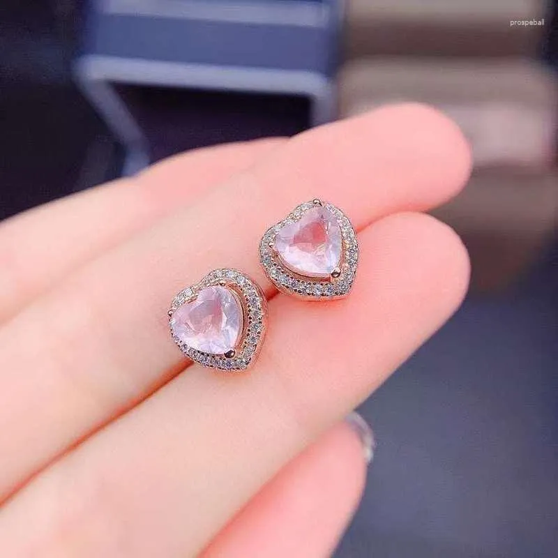 Stud Earrings Gemicro Jewelry Natural Rose Quartz 925 Sterling Silver Luxury Girl Gemstone Ear Studs Support Test