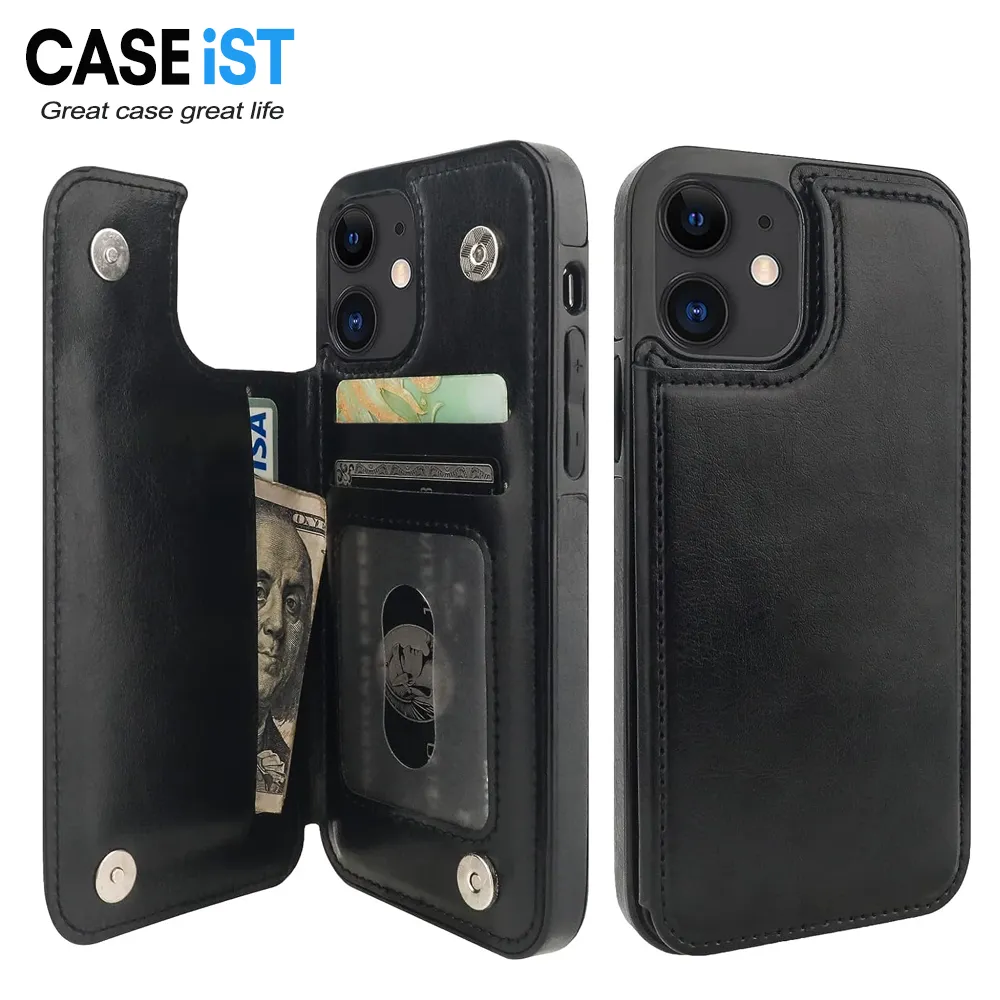 CASEiST Étui portefeuille de luxe en cuir PU à rabat pour téléphone portable avec emplacements pour cartes de crédit et support synthétique pour iPhone 15 14 13 12 11 Pro Max Plus XS XR 7 8 Plus Samsung