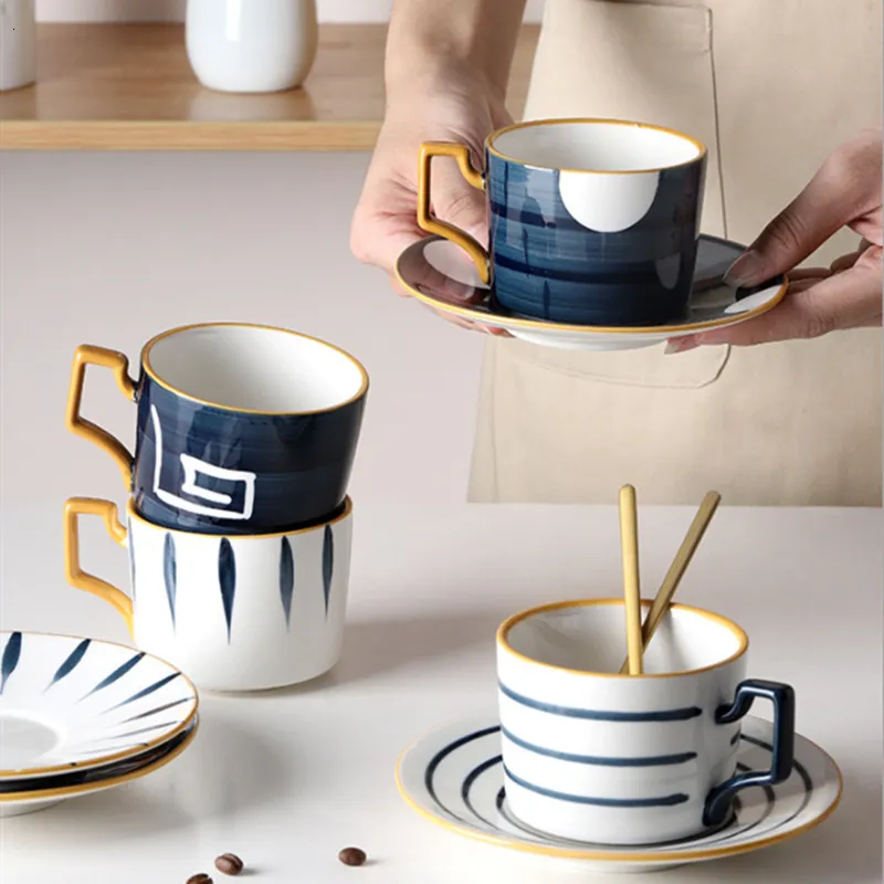 Кружки персонализированный кофе и блюдник с ложками Latte Espresso Cups Ethiopia Office японский стиль керамический чайная чашка 230818
