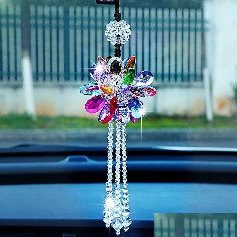 Décorations d'intérieur Voiture Ornements Suspendus Beautif Cristal Pendentif Rétroviseur Décoration Styling Accessoires Drop Delivery Mob Dh7Uw