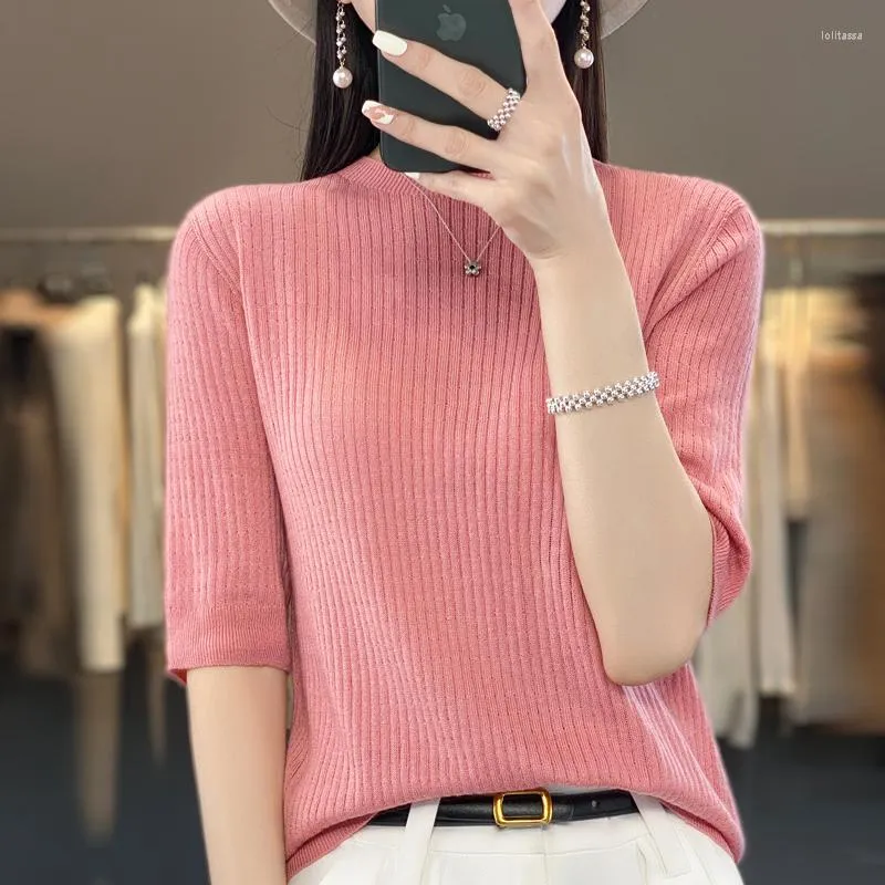 Women's Sweaters Pullover Sweater Summer O-Neck Short Sleeve T-shirt Wool Fine Imitation Knitted Thin Fit Coat Top WOTEEWS Brand