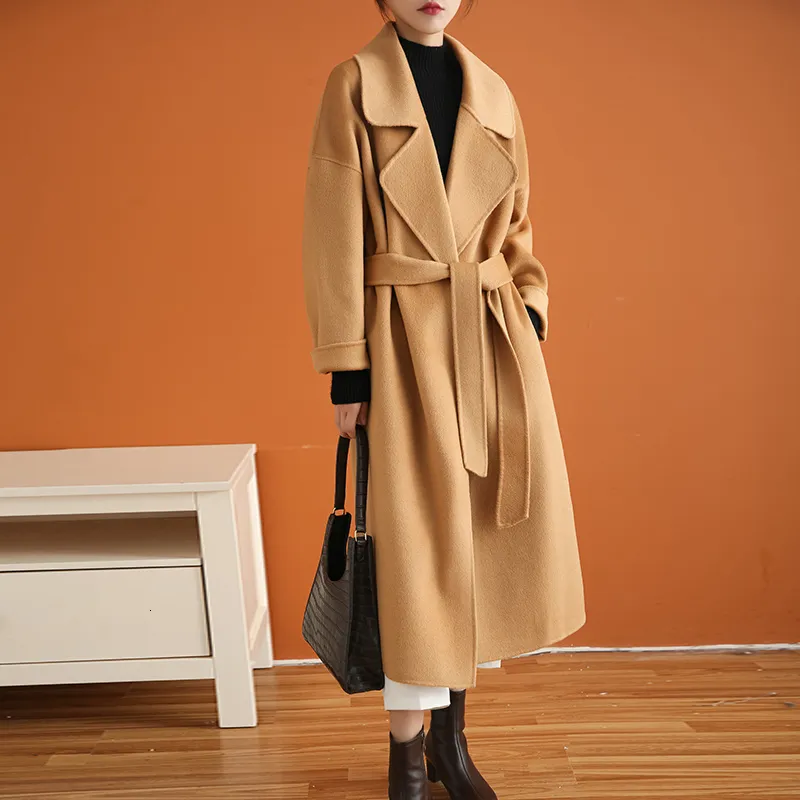 Wool Blends Luksusowy wysoki kaszmirowy płaszcz damski w połowie długości Overthknee Loose Loose Woolen 230818
