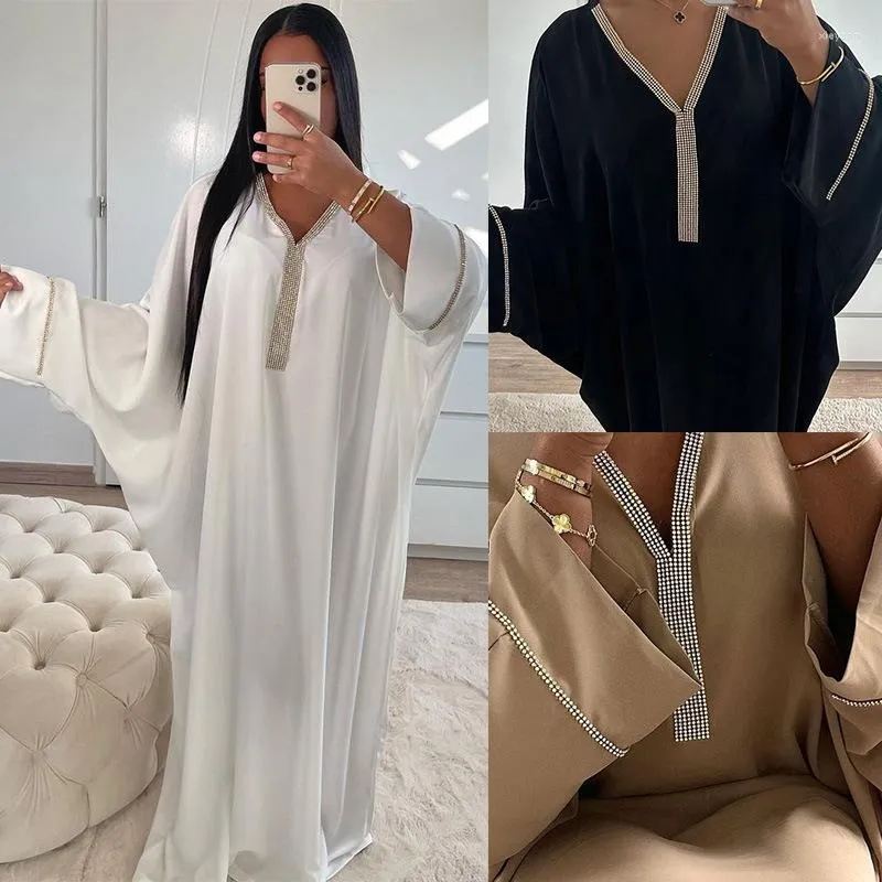 Ethnic Clothing Kaftan Luxury Dubai Abaya Turkey Diamond V-neck Muslim Dress Islam Abayas Dresses For Women Robe Caftan Ensemble Femme