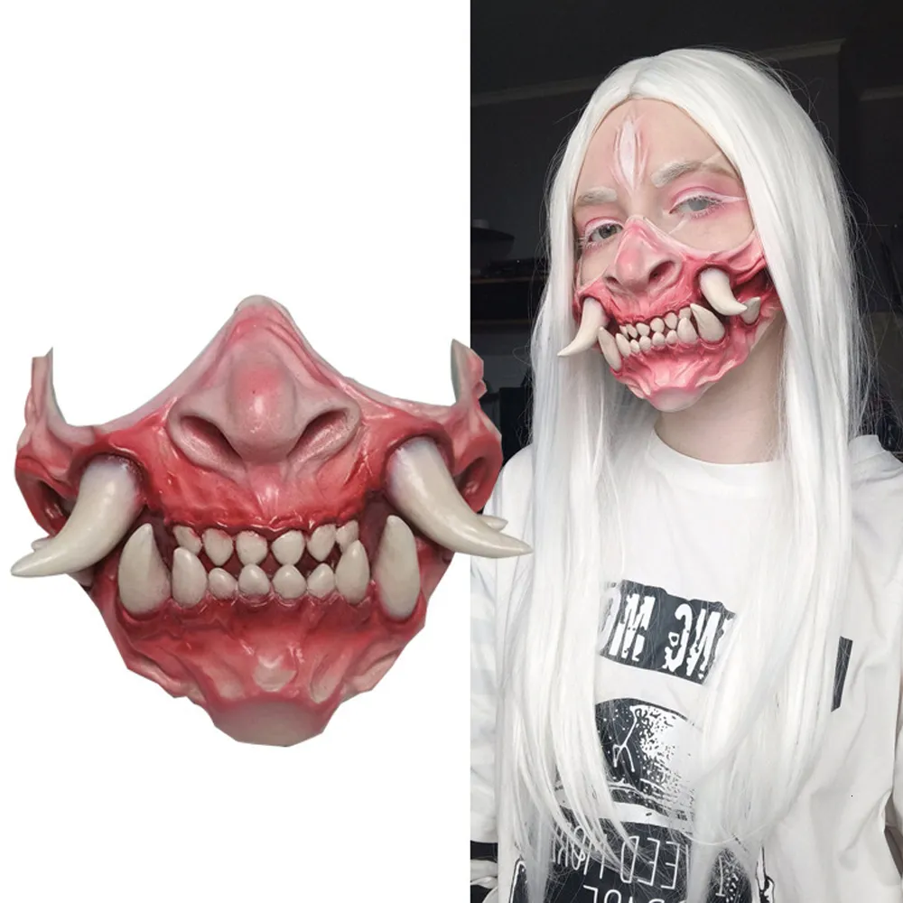 Party Masks Realistic Cosplay Scary Zombie Horror Creepy Mouth Long Tooth Nose Horrible Halloween Mask Full Face Costume Prop Carnival Party 230820