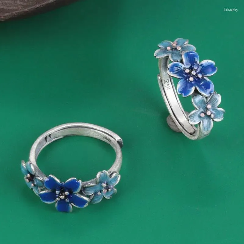 Pierścienie klastra hx srebrny kolor vintage pierścień żeński kwiat zrzucanie kleju Proces klej