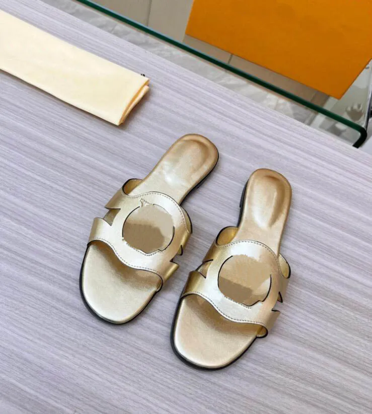 Isola Designer Women slipper flats Isola Flat Mule outdoor flip flop summer fashion Metallic genuine leather sandals slides cut out 35-43Box