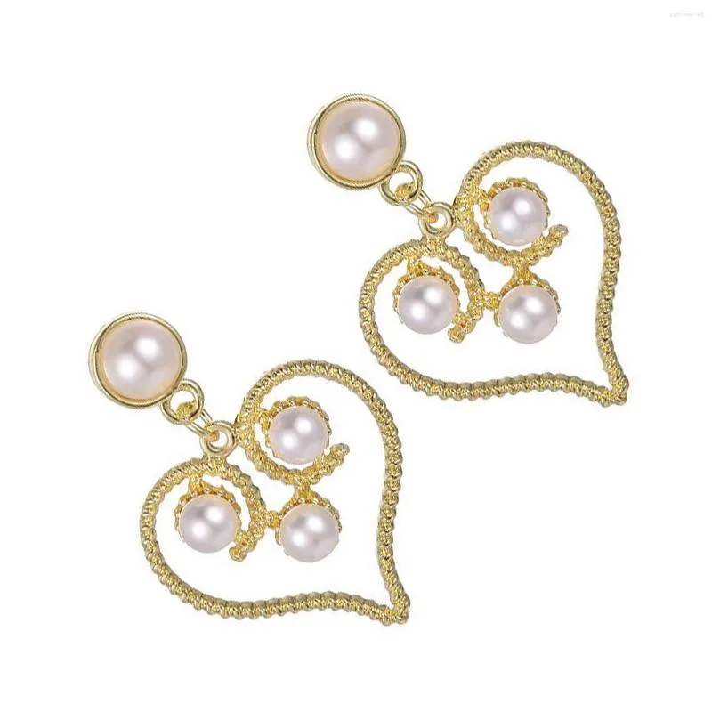 Dingle örhängen kvinnliga hjärtfall lyxig stil hållbar icke-blekande pärlor smycken för födelsedag scenfest show klär upp nov99