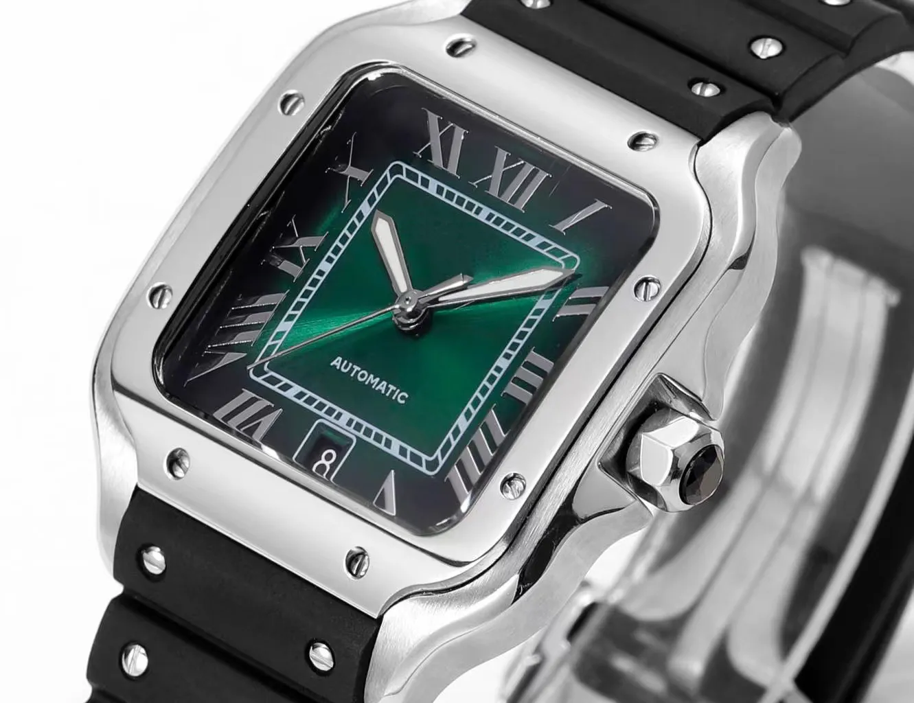 New men s Geneva fashion watch stainless steel case sapphire glass quick removal Rubber strap Green dial 39.8 47.5mm