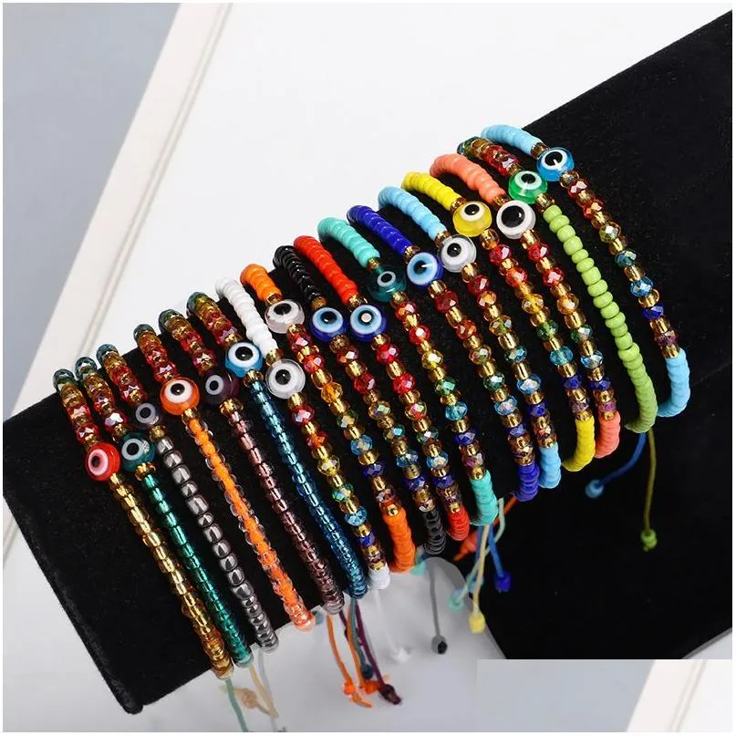 Bracelets De Charme Turc Oeil Bracelet Blanc Bleu Mauvais Yeux Couple Chanceux Pour Les Femmes Colorf Perle Corde Chaîne Tissé Bijoux Drop Delivery Dh4Ru