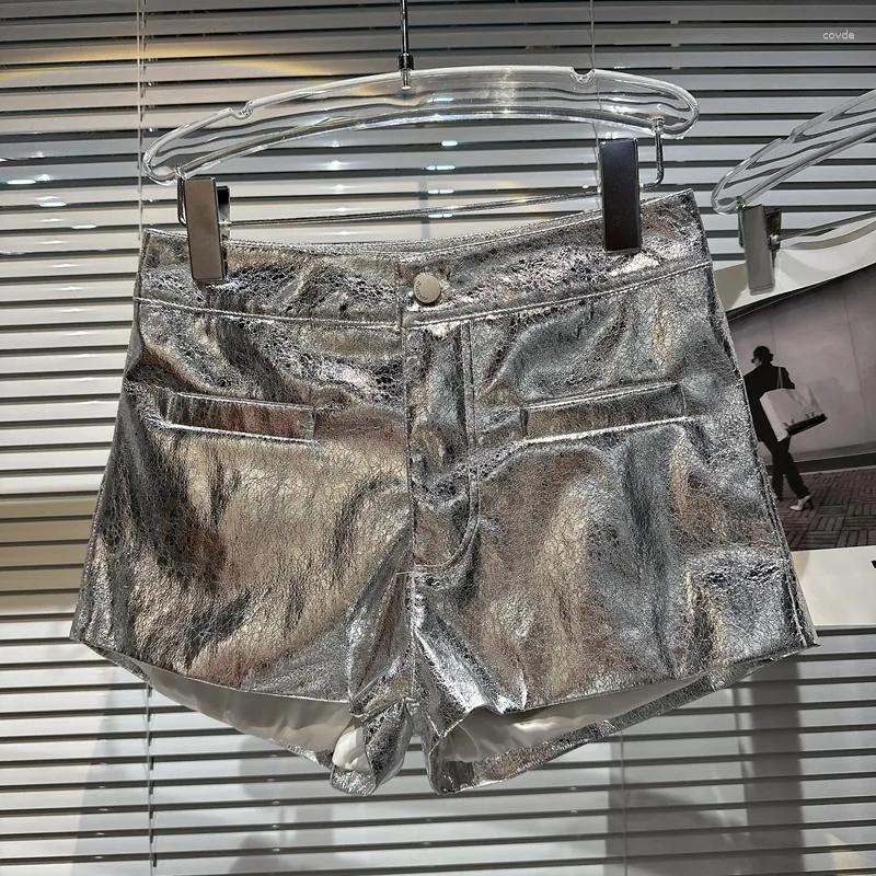 Kvinnors shorts Metallic Silver Black Summer Sparkly Shiny