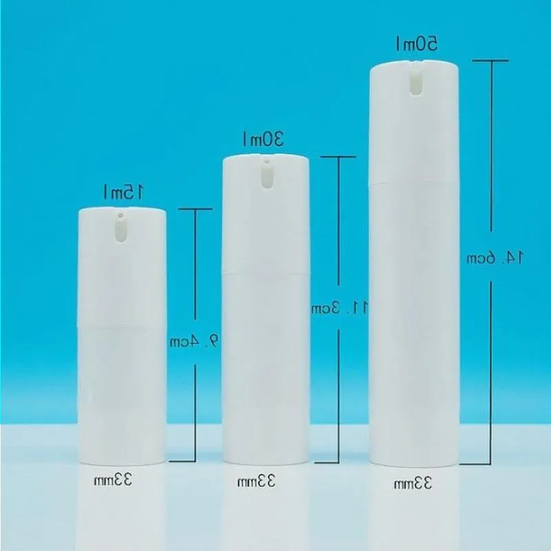 100pcs 15ml/30ml/50mlエアレスポンプ真空スクラブボトルトイレタリーコンテナ補充可能なプラスチックディスカーhtmpu