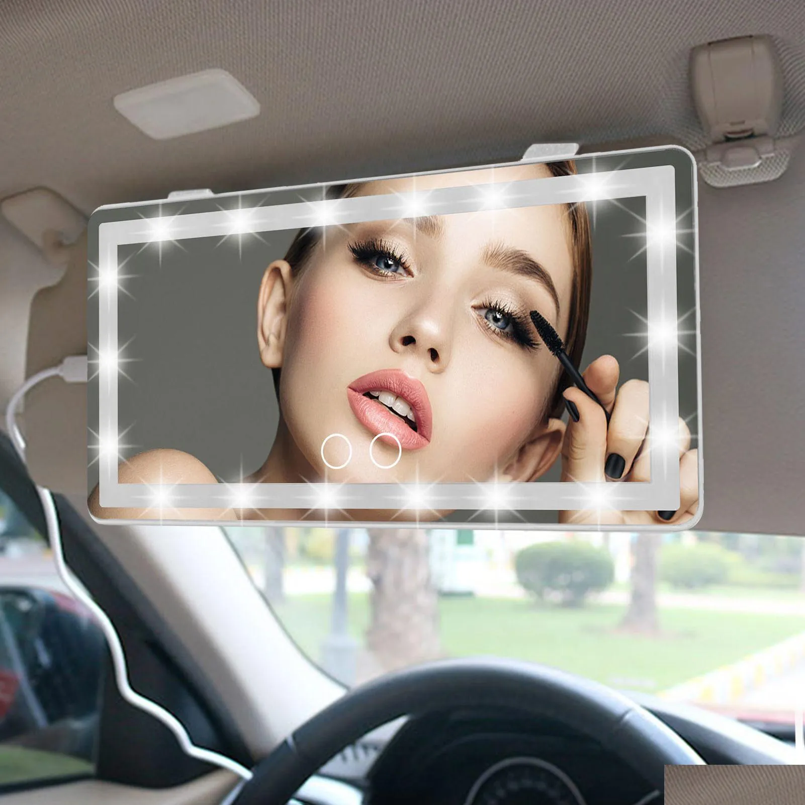 Décorations intérieures Miroir de maquillage de voiture Vanité LED rechargeable avec 60 lumières 3 Mode d'éclairage Accessoires de pare-soleil arrière Drop Delive Dhoqc