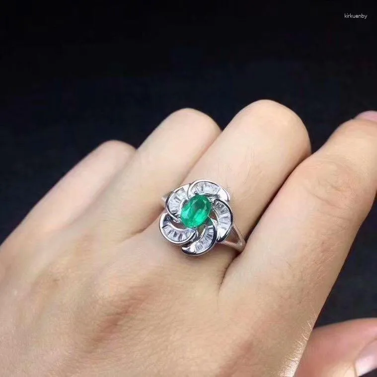 Clusterringe Emerald Ringblume Natural Real 925 Sterling Silber 4 6 mm 0,52ct Edelstein