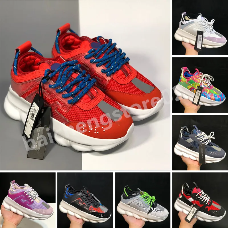 Men Designer Women Chain Reaction Casual Shoes Triple White Black Twill Orange Blue Fluo Multi-Color Rubber Suede Platform Sneakers Sports Lace-Up Shoe B9