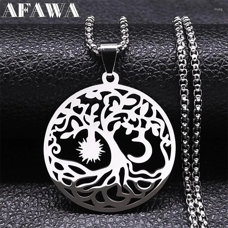 Pendentif Colliers Wicca Lune Soleil Yggdrasil Arbre De Vie Pendentifs Pour Hommes Femmes En Acier Inoxydable Ying Yang Protection Collier Bijoux