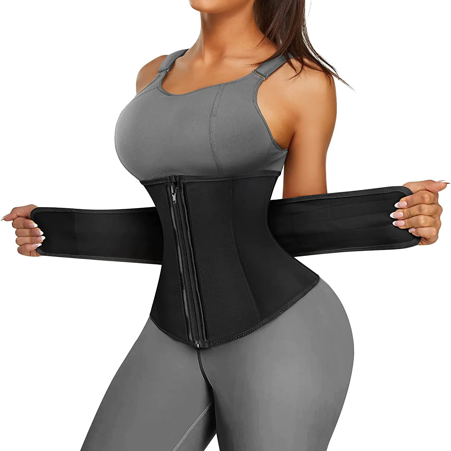 Cintura Tummy Shaper Látex Entrenador de cintura Fajas para el cuerpo Mujeres Cremallera Cincher Faja deportiva Corsé Control de barriga Trimmer Shaper Adelgazante Funda para el vientre 230818