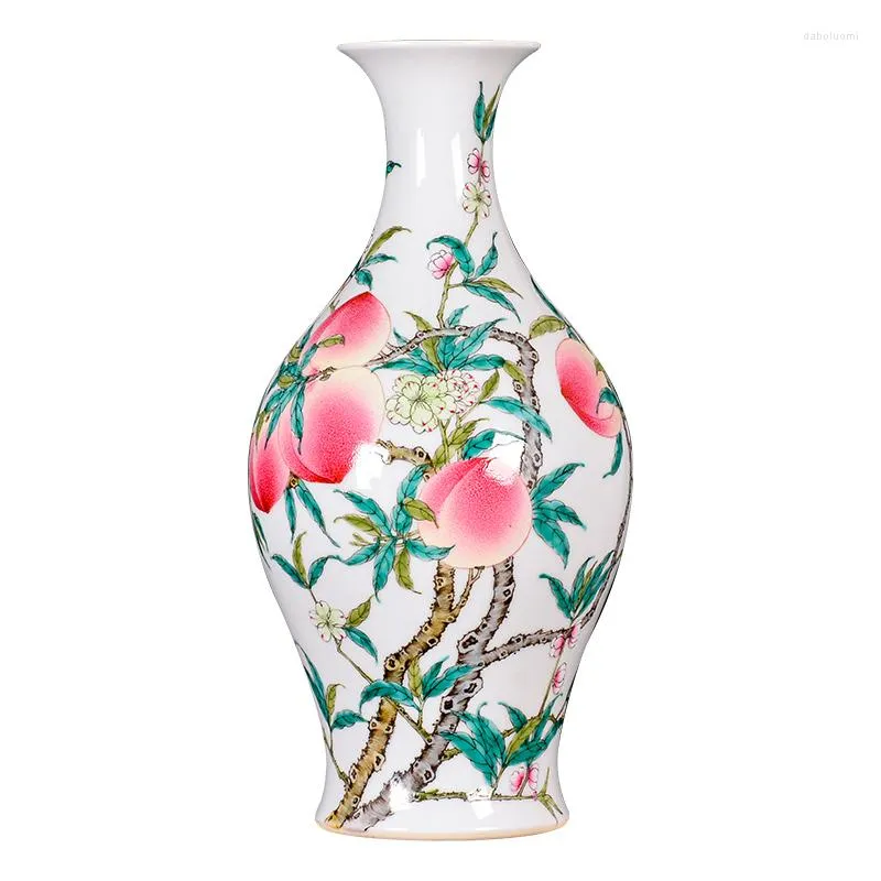 Vasos porcelana pintada à mão rosa nove pêssego arranjo de flor grande casa de estar prateleiras de curas de corredor decoração de vaso antigo