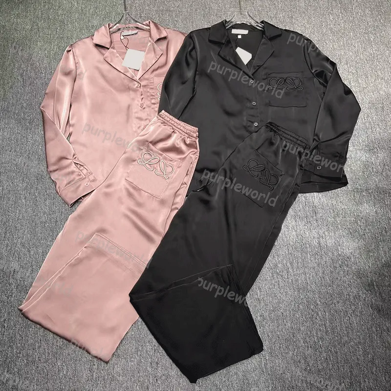 Womens Two Piece Home Wear Silk Casual Wear Set Long Sleeved Lapel Loose Pajamas 2 Colors Going Out Loungewear