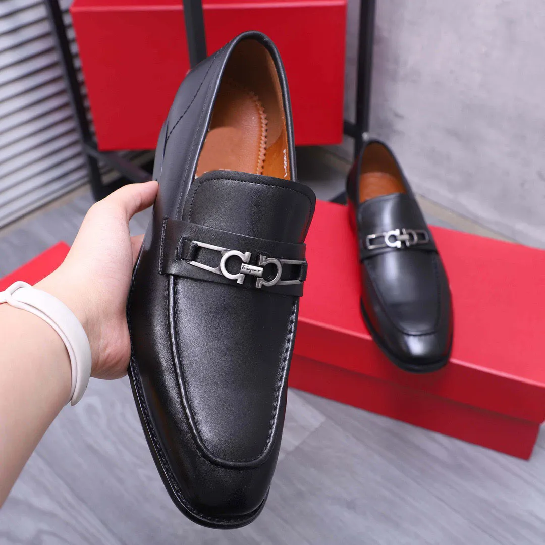 2023 Gentlemen Dress Shoes Business Suit Flats Genuine Leather High Quality Mens Brand Casual Loafers Party Wedding Oxfords Size 38-44
