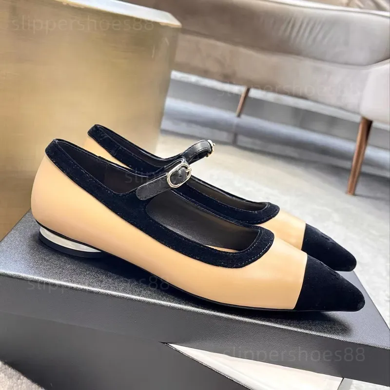 Mary Jane schoenen vrouw jurk schoenen puntige teen flats ballet pumps ontwerper schoen lederen dop teen flats ballerina kettingen gesplit op platte loafers damesschoenen