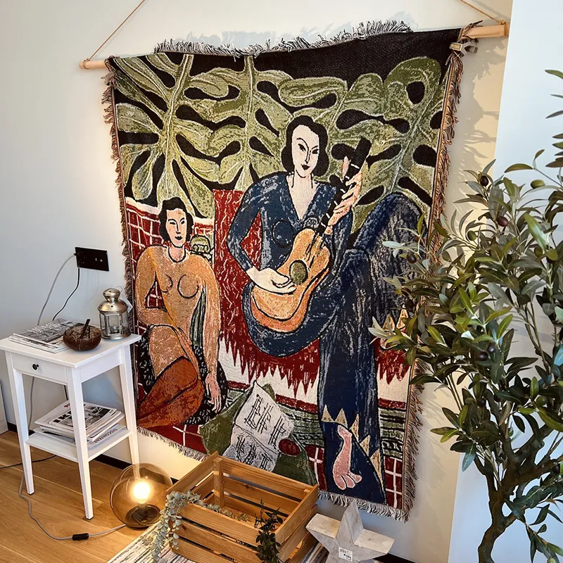 Couverture de jet tissée florale avec pompon, tapis mural à motif Andrilla,  décor de chambre, canapé-lit, grand jeté, tapisserie, polymères de  pique-nique - AliExpress