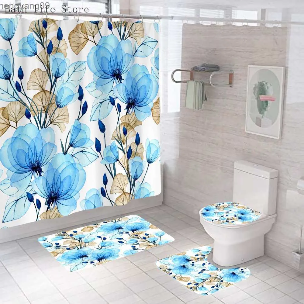 Duschvorhänge lila Blumen Duschvorhang Set Tinte Malerei Blume Badezimmer Vorhang modern