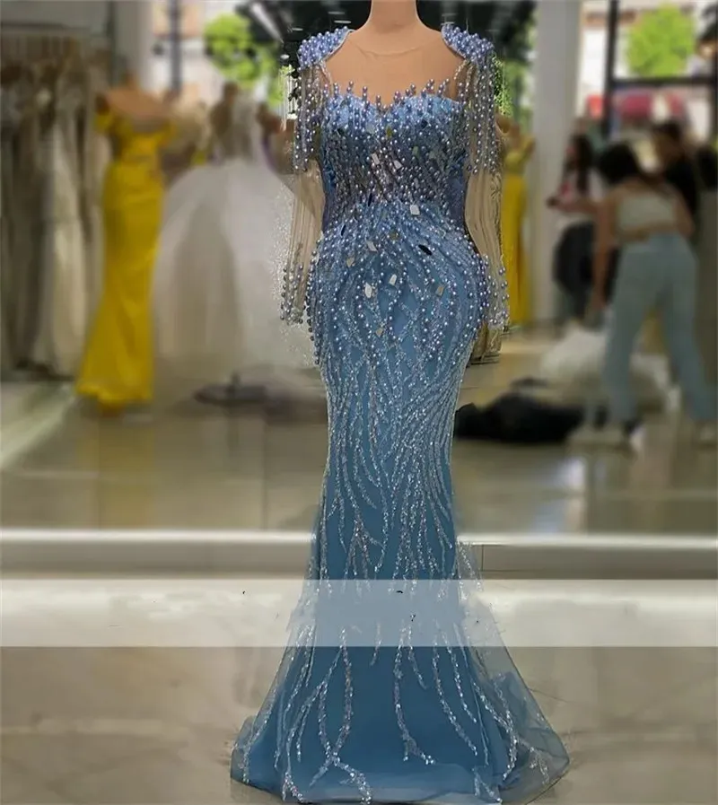 Elegant 2024 Robe De Soirée Sirène Avec Des Manches De Perles De