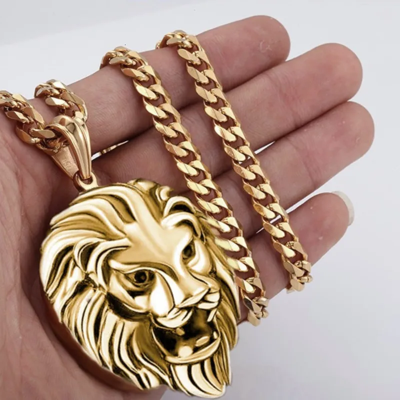 Pendentif Colliers Mode Lion Tête Collier Animal Lion Statue Pendentif Hip Hop Punk Colliers pour Hommes Animal Bijoux Personnalité Anniversaire Cadeau 230821