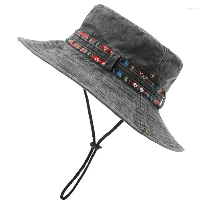 Берец Хлопта УФ -защита солнечные шляпы для женщин, мужчины, рыбалка, походы, шляпа, шляпа, цветочная лента, дизайн открытой пляжный шапник рыбакман