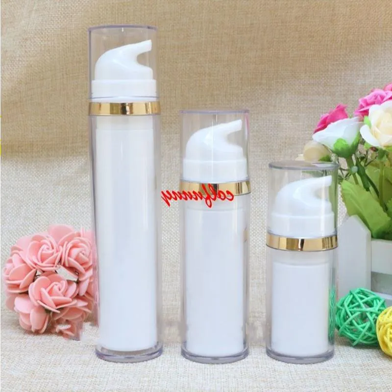 300pcs/lotto bianco come 15 ml 30 ml 50 ml Pompa a bottiglia airless Pump Crema Crema Crema Contenitore Cosmetico Commercio F050211 LHOSB