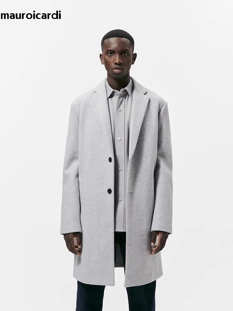 Мужские шерстяные смеси Maurouicardi осень зима теплый мягкий светло -серый шерстяной пальто Мужчины с задним разрезом односменное роскошное пальто 230818