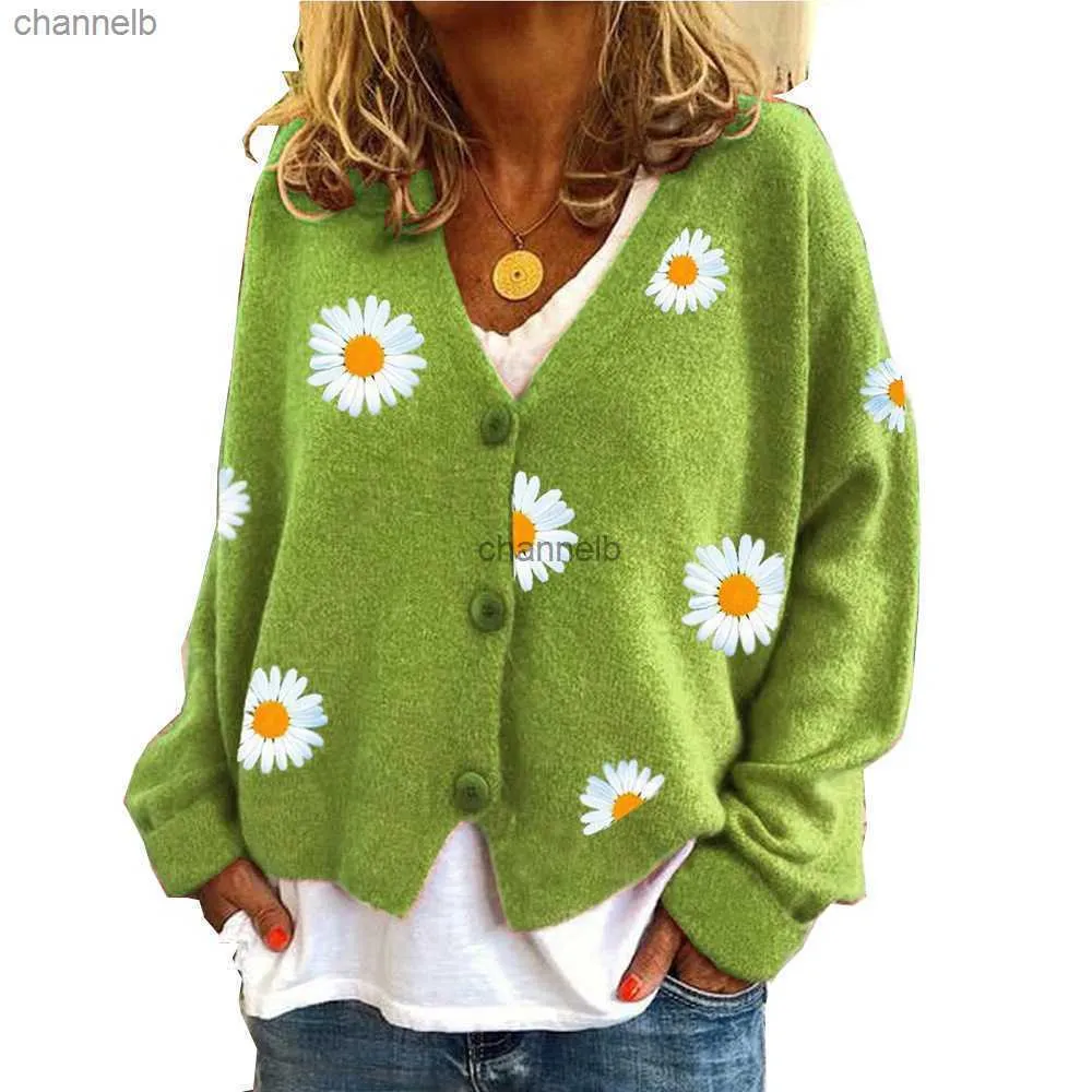 Magliette da donna tees 2023 donne daisy fiore corto cardigan signore cotone in cotone a collo givita maglione aperto cardigan da bagno anteriore aperto per donne HKD230821