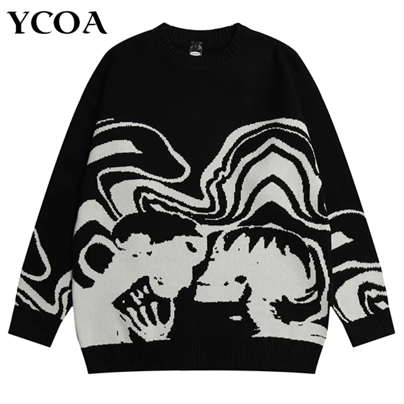 Erkek kazaklar erkek kazak kafatası büyük boy uzun kollu üstler gotik y2k sokak kazakları örgü vintage jumper moda harajuku giyim 230818