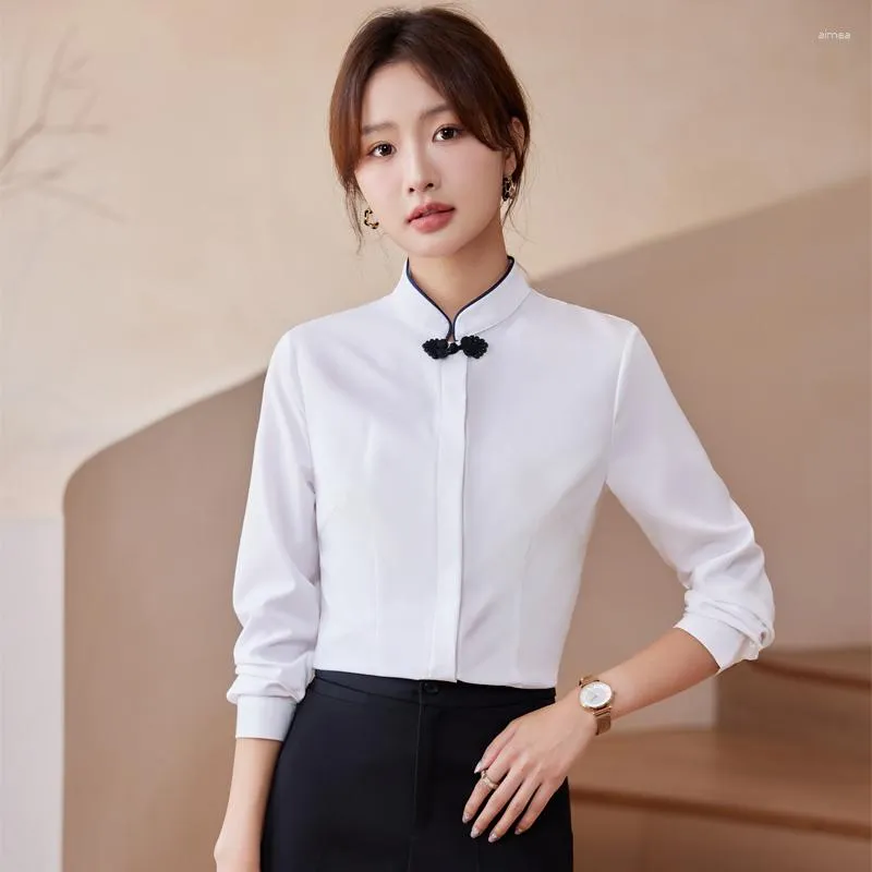 Women's Blouses 2023 Fashion Female White Shirts Women 2 Piece Pant And Top Set Office Ladies Long Sleeve Work OL Style