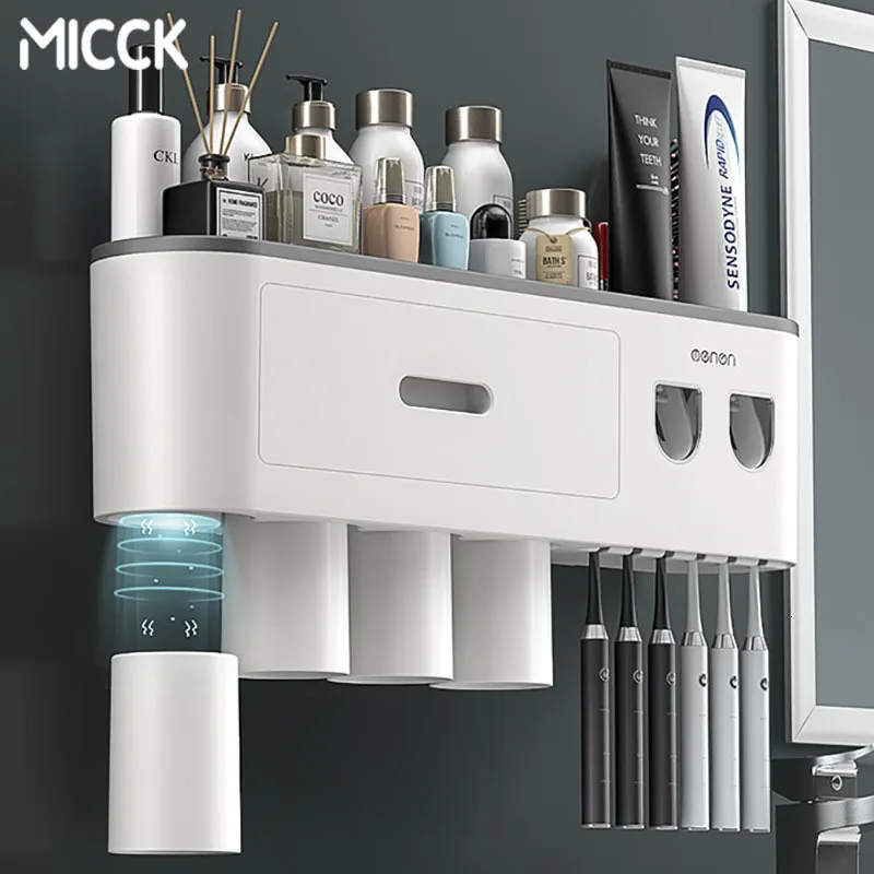 Toothbrush Holders MICCK Wall Toothbrush Holder Bathroom Organizer And Storage Toothbrush Holder For Bathroom Toothpaste Dispenser Home Accessories 230820