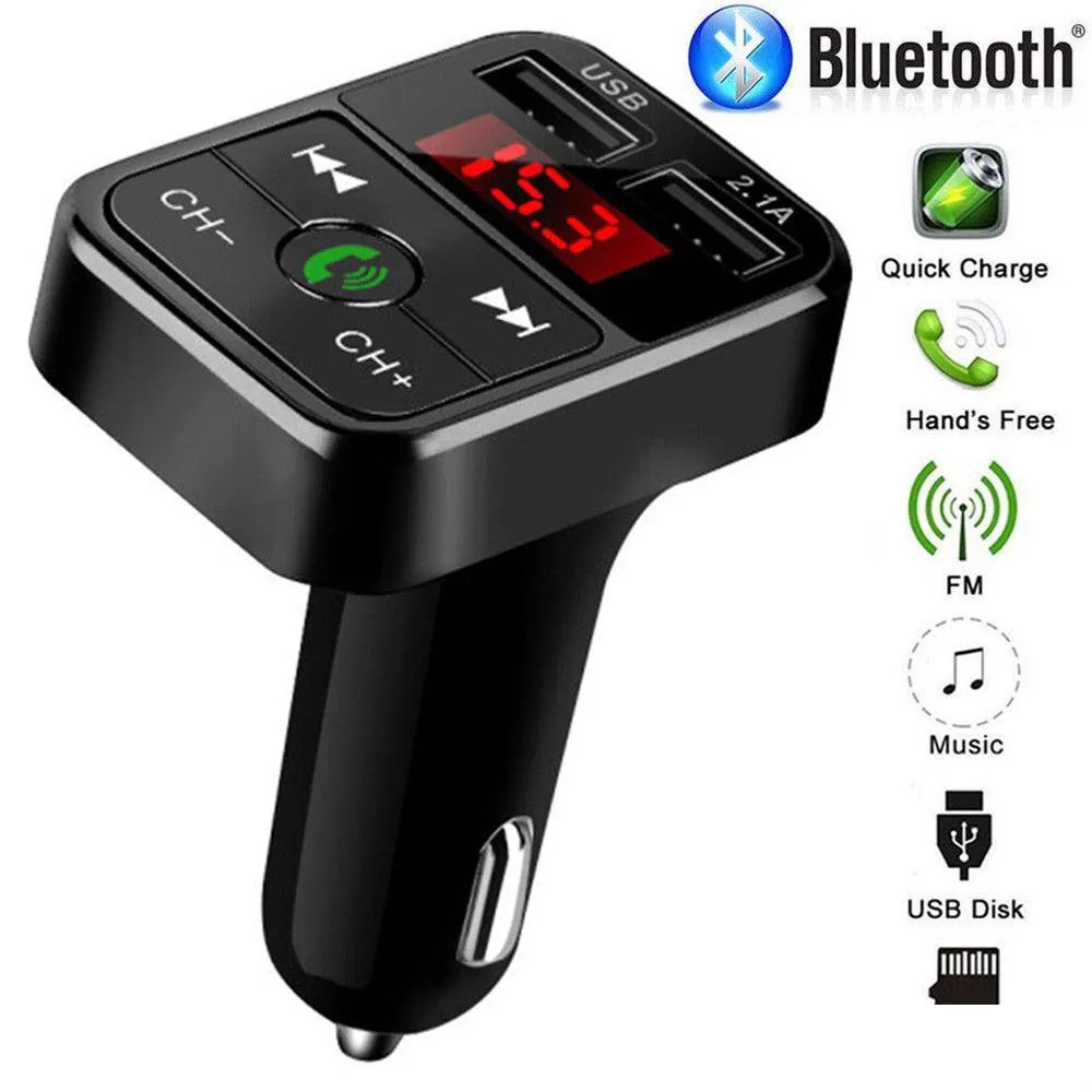 Bluetooth Car Kit Dual Usb Charger For Samsung Xiaomi Fruit Phone With Fm Transmitter Hand Disc/Tf Card Play Music Drop Delivery Autom Dhgvc