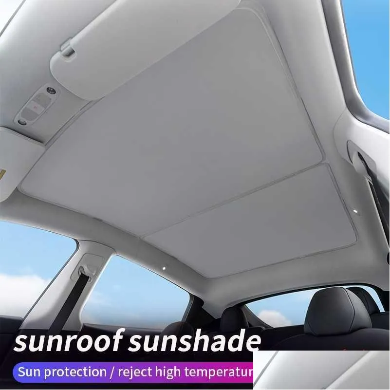 Car Sunshade For Tesla Model Y -2022 2023 Sunroof Skylight Blind Upgrade Shading Net Glass Roof Sun Protection Accessories Drop Deli Dhfae