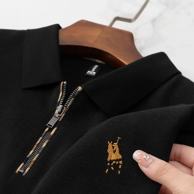 Polo de algodón de diseñador de lujo para hombre, camiseta bordada con cremallera y solapa de manga corta de verano 2023, Ropa de tendencia europea