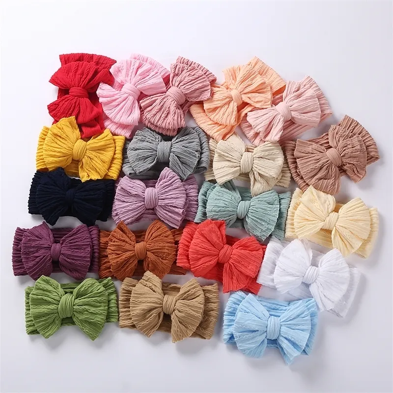 Hair Accessories 20Pcs Lot Solid Cable Bow Baby Turban Headband Kids Nylon Layers Elastic Headwraps born Boy Girl Band 230818