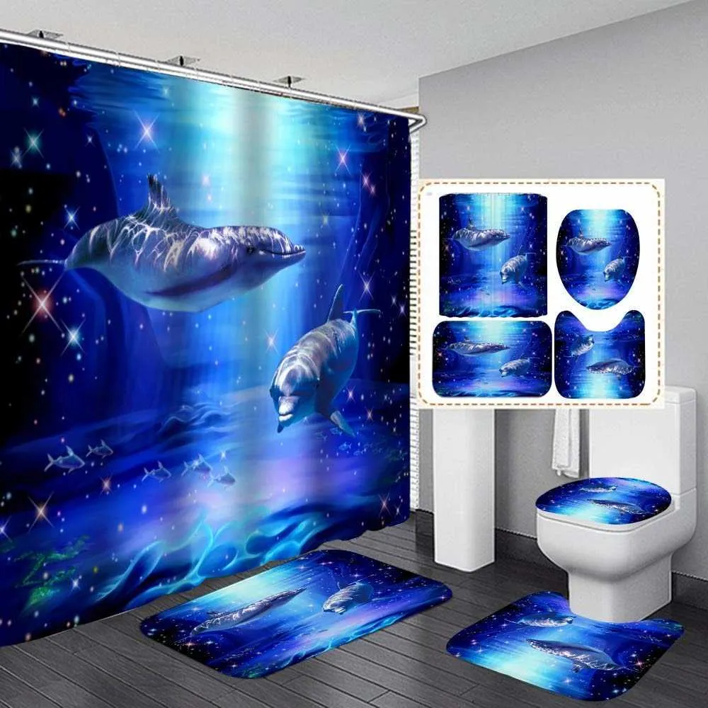 Ocean Dolphin Shower Curtain Set: 3D Waterproof Fabric, Non-Slip Bath Mat \u0026  Toilet Cover - Transform Your Bathroom! from Dhgate Shower Curtains - price  44.3, image size:1000x1000