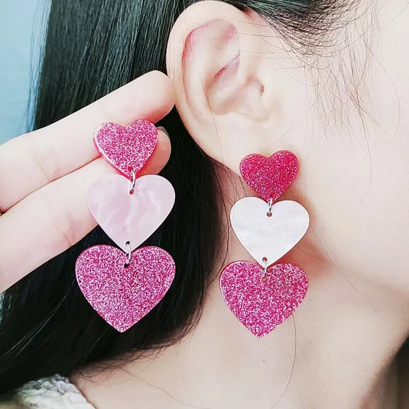 New Asymmetric Love Heart Stud Earrings Design Sense Earrings Simple Fashion Personality Three-in-One Heart Earrings Ear Rings Women