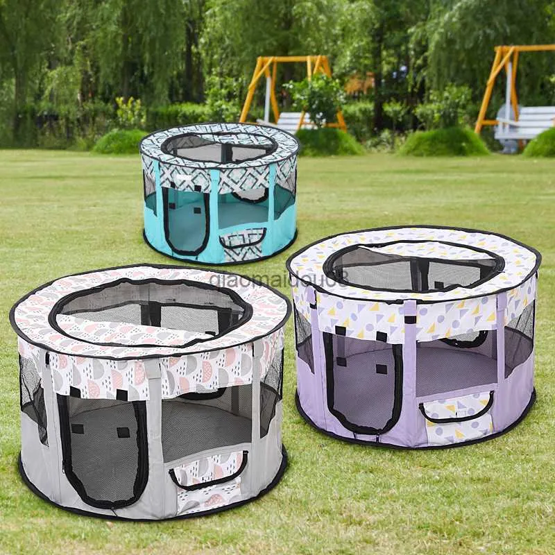 Other Pet Supplies Folding Pet Playpen Enclosure Running Tent Fence Crate Puppy Rabbit Dog Cat Kitten Delivery Room Kennel Cage up House Round HKD230821