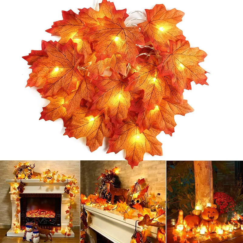 Other Event Party Supplies 236M Christmas Decoration Artificial Maple Leaf Leaves LED Light String Lantern Garland Home Party DIY Deco Halloween Yea 230821