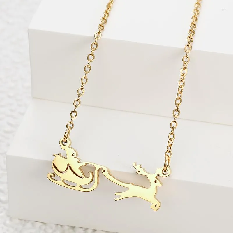 Pendant Necklaces Fashion Christmas Santa Sleigh Elk Women's Neck Chain One Piece Titanium Steel Necklace Jewelry Accessories Gifts