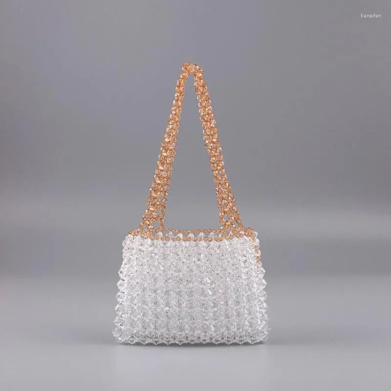 Evening Bags Customized Beaded Transparent Handbags For Women 2023 Simple Casual Acrylic Handwoven Color Blocked Women's Shoulder Bag