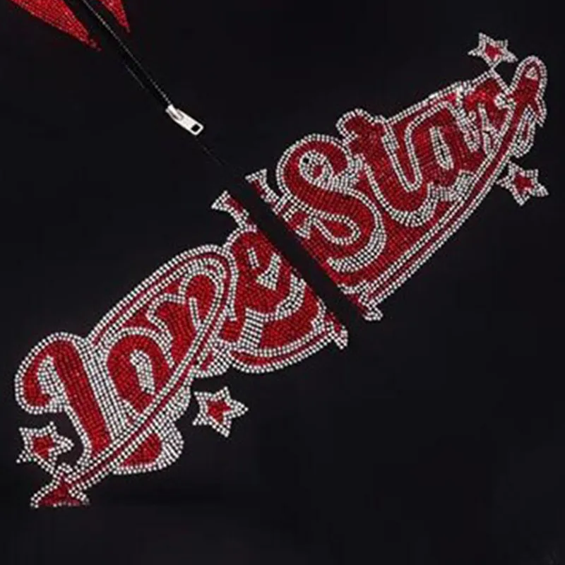 Sweat à capuche européen et américain pour homme Veste à capuche entièrement zippée Y2K Sweat-shirt unisexe pour homme Hip Hop Strass Star Alphabet Veste à capuche