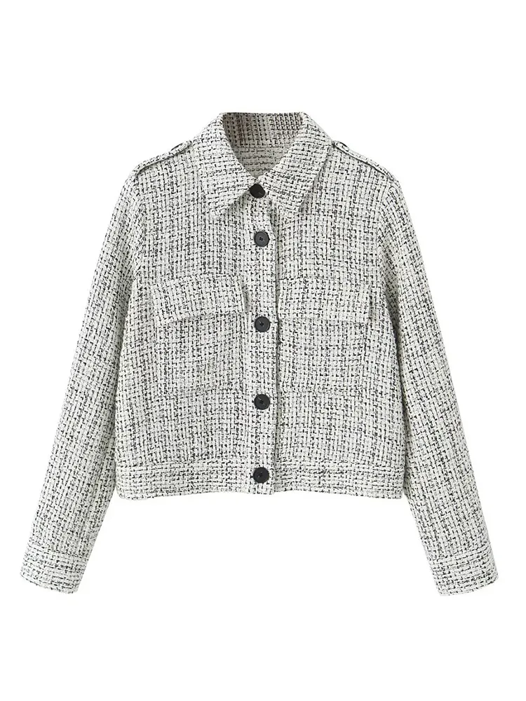 Jacke für Frauenjacke 2023 Mode Single Breasted Tweed Check Blazer Coat Vintage Langarmtaschen Weibliche Außenbekleidung Chic 230821
