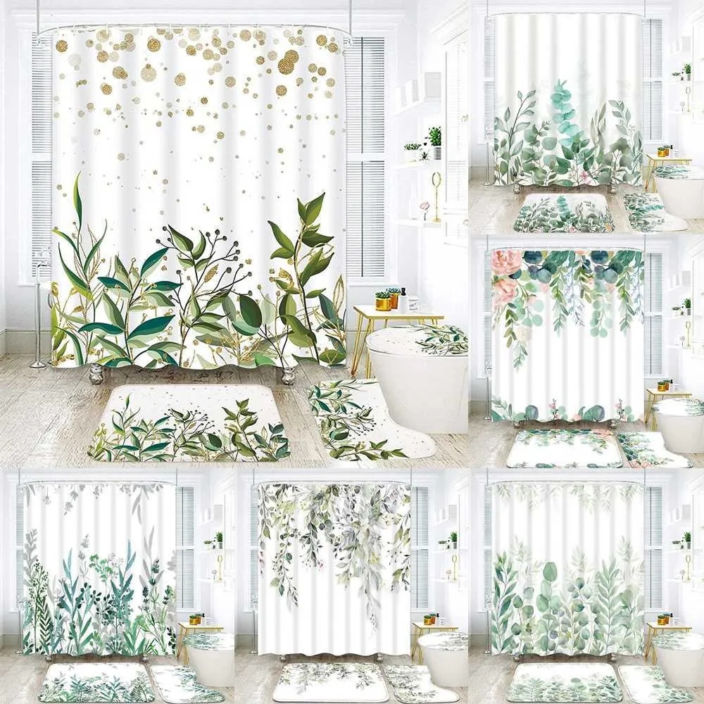 Shower Curtains Green Leaves Waterproof Bathroom Curtain Set With Non Slip  Toilet Lid Cover And Bath Mat Spring Plant Floral Home Decor From  Mengyang09, $20.28 | DHgate.Com, image size:1000x1000