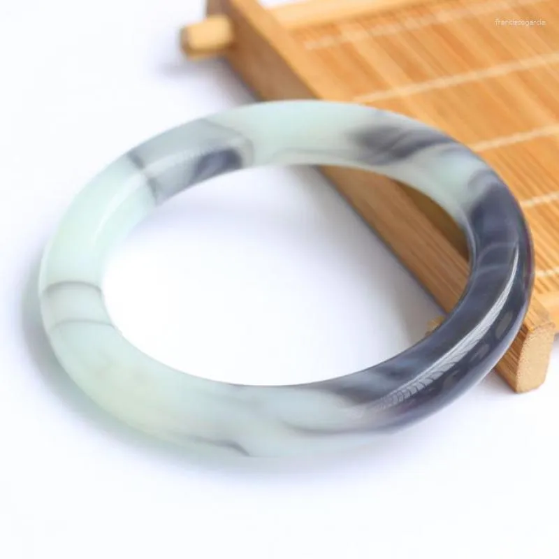 Bangle Blue and White Round Jade Women Fine Jewelry Accessories äkta kinesiska Hetian Jades Nephrite Bangles Armband